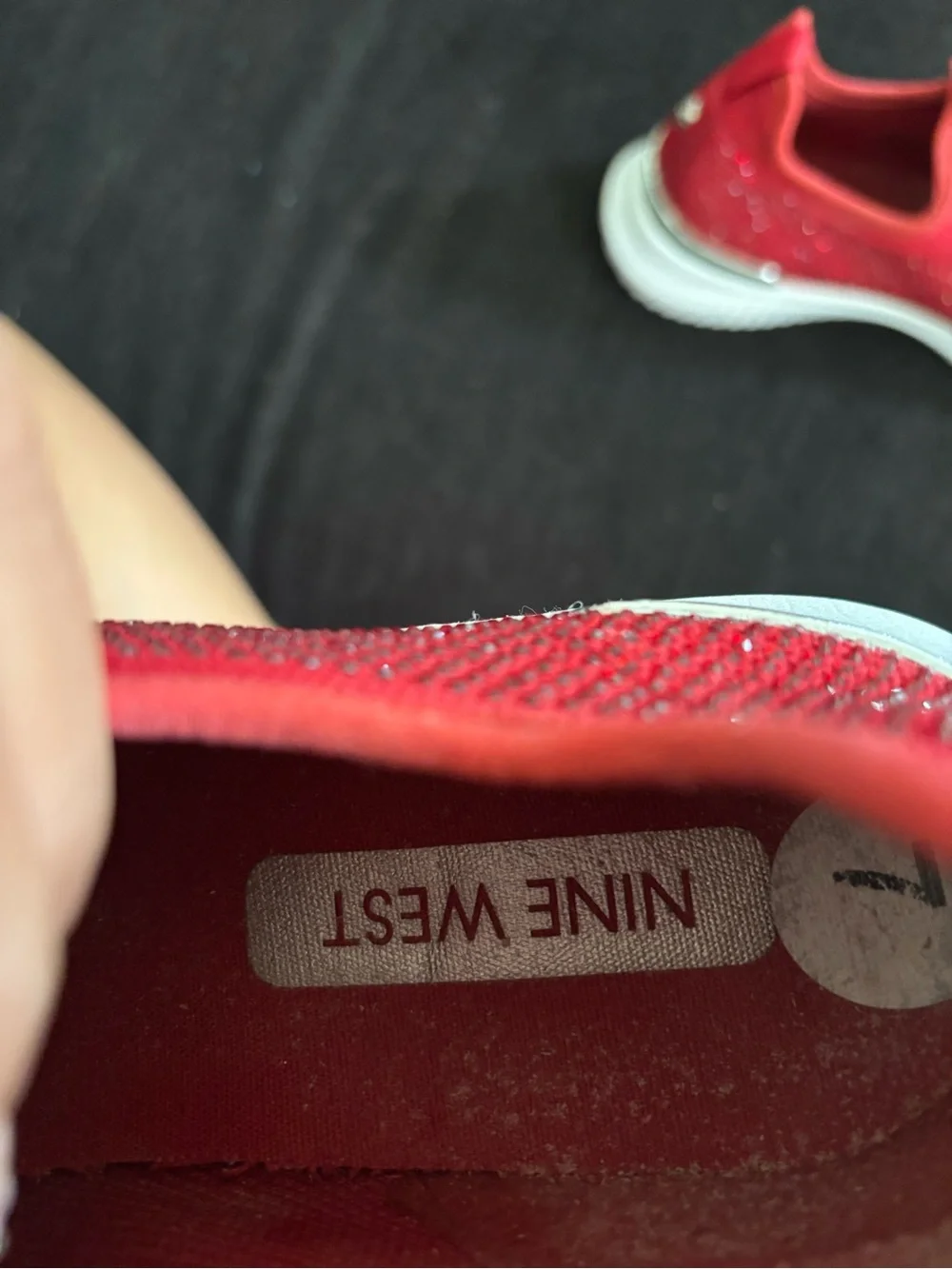 Nine West Red Slip-On Knit Sneakers with Crystal Detail